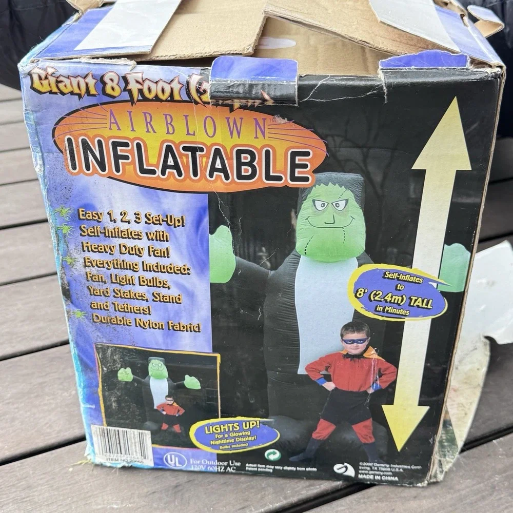 NEW‎ GEMMY 2002 Airblown Halloween Frankenstein w/ Lights Inflatable Monster 8ft